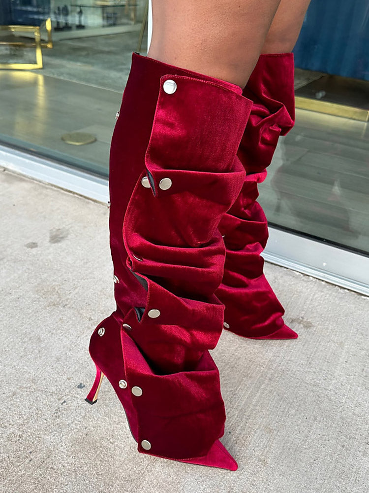 Handcrafted Leather Press Stud Knee-High Boots Coffee / 7.5/8