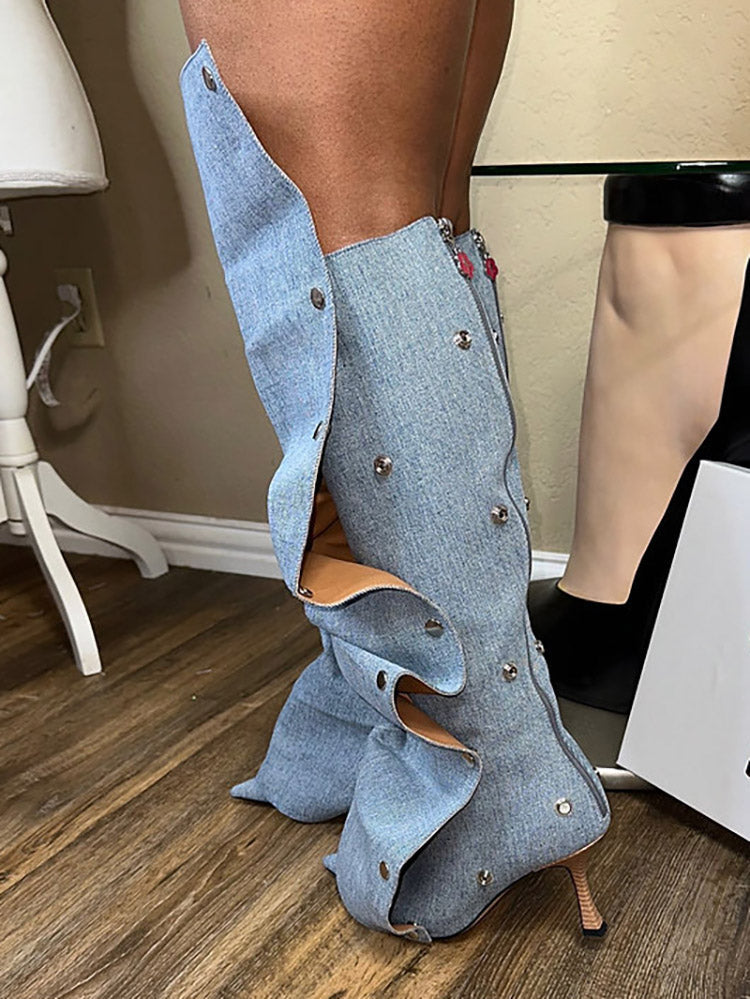 Handcrafted Leather Press Stud Knee-High Boots Coffee / 6