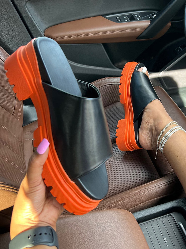 Color Block Chunky Heel Sandals Orange / 5/5.5