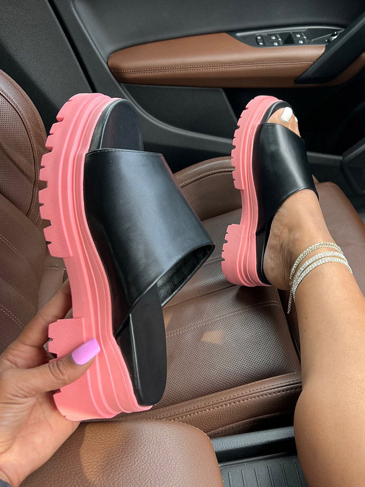 Color Block Chunky Heel Sandals Orange / 9/9.5