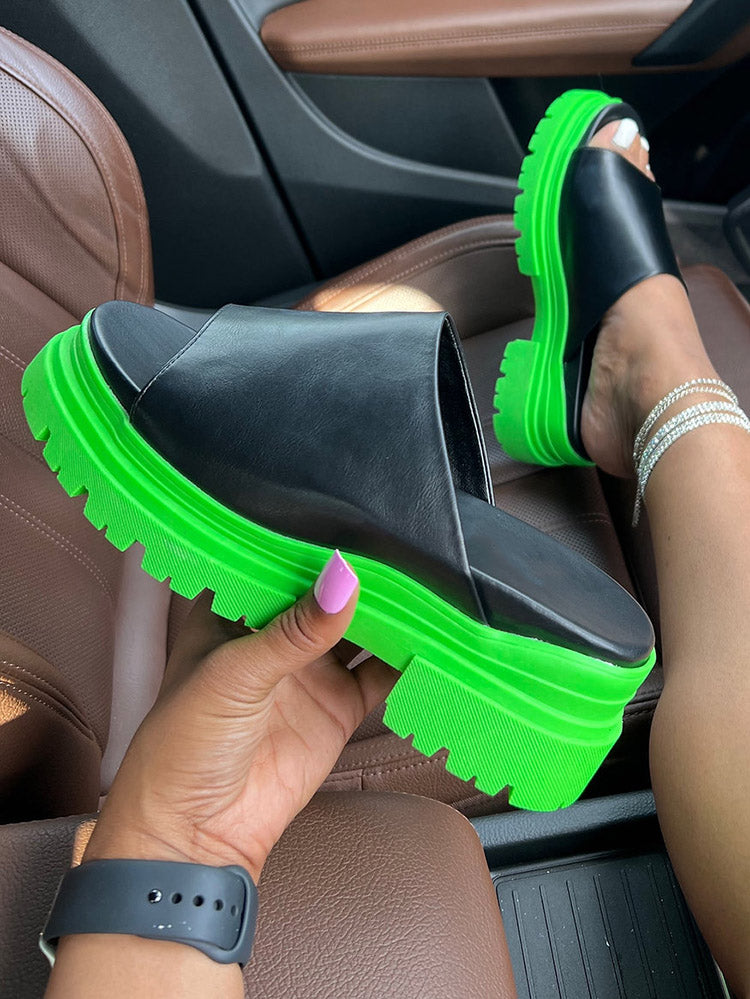 Color Block Chunky Heel Sandals Green / 6.5/7