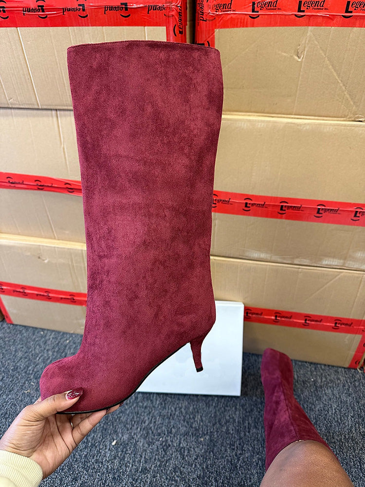 Suede Wide Calf Square Toe Boots Dark Green / 10.5/11