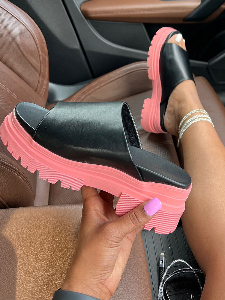 Color Block Chunky Heel Sandals Orange / 10