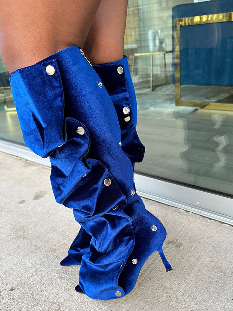 Handcrafted Leather Press Stud Knee-High Boots Coffee / 10.5/11