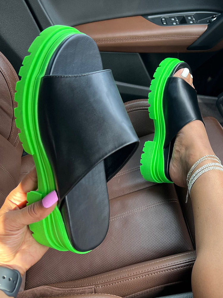 Color Block Chunky Heel Sandals Green / 6