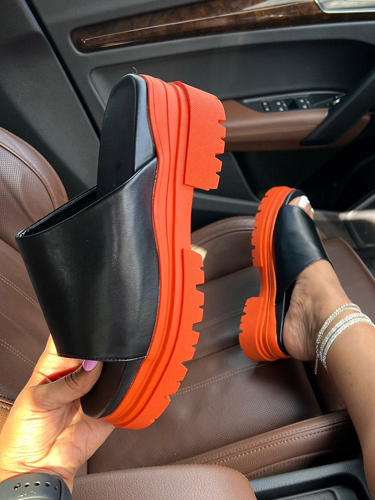 Color Block Chunky Heel Sandals Orange / 6