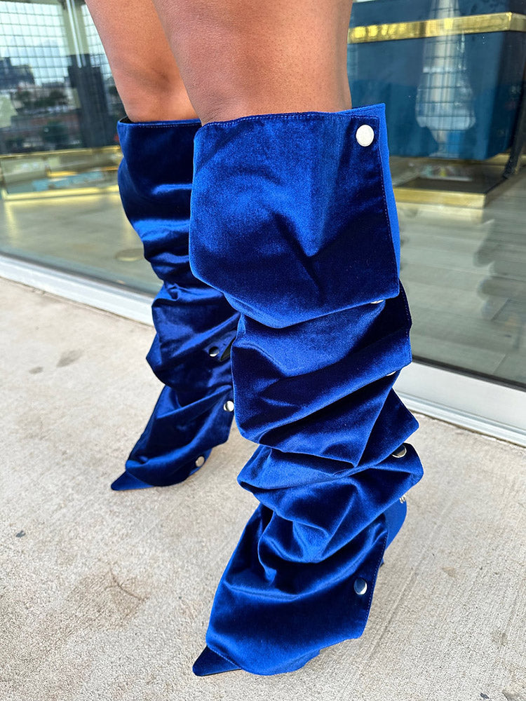 Handcrafted Leather Press Stud Knee-High Boots Light Denim / 5/5.5