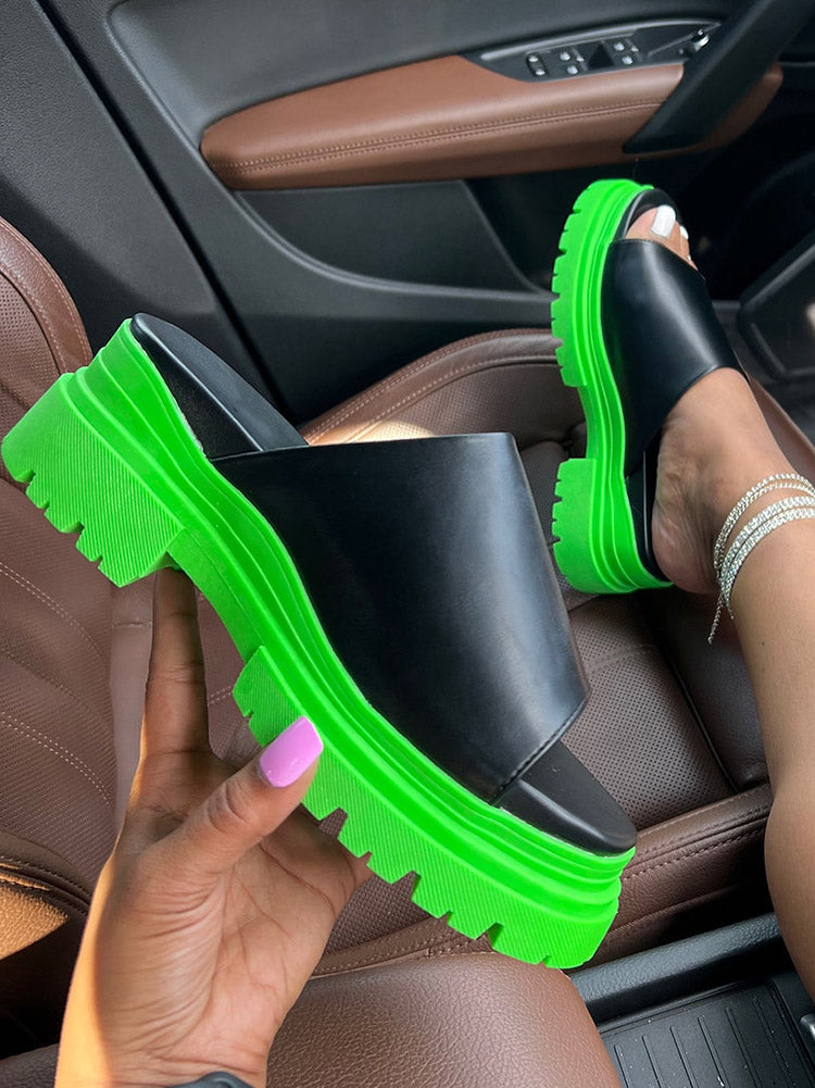 Color Block Chunky Heel Sandals Green / 7.5/8
