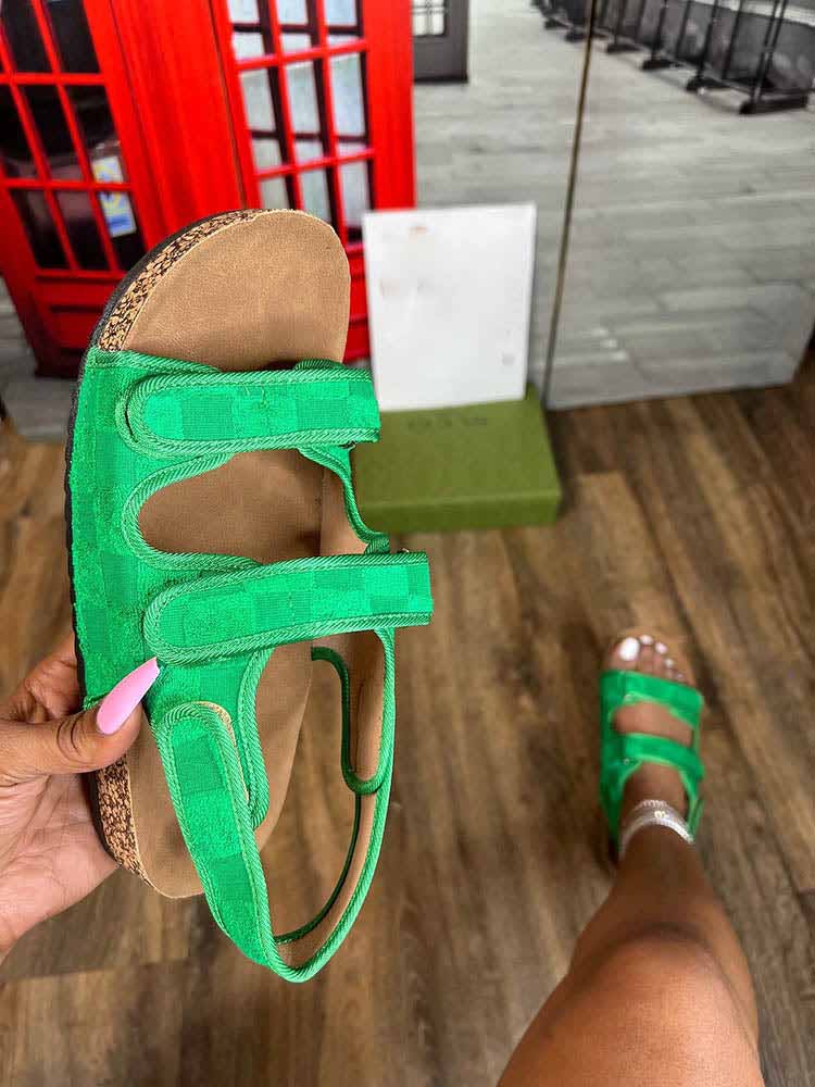 Velcro Flat Sandals Green / 6