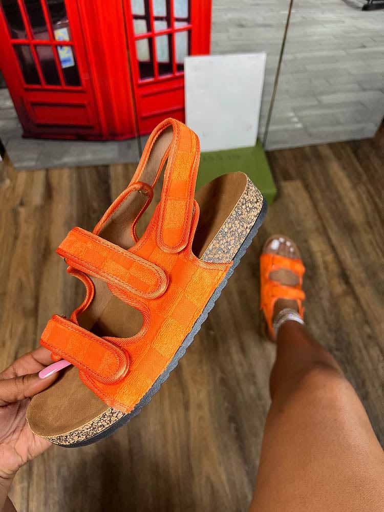 Velcro Flat Sandals Orange / 6