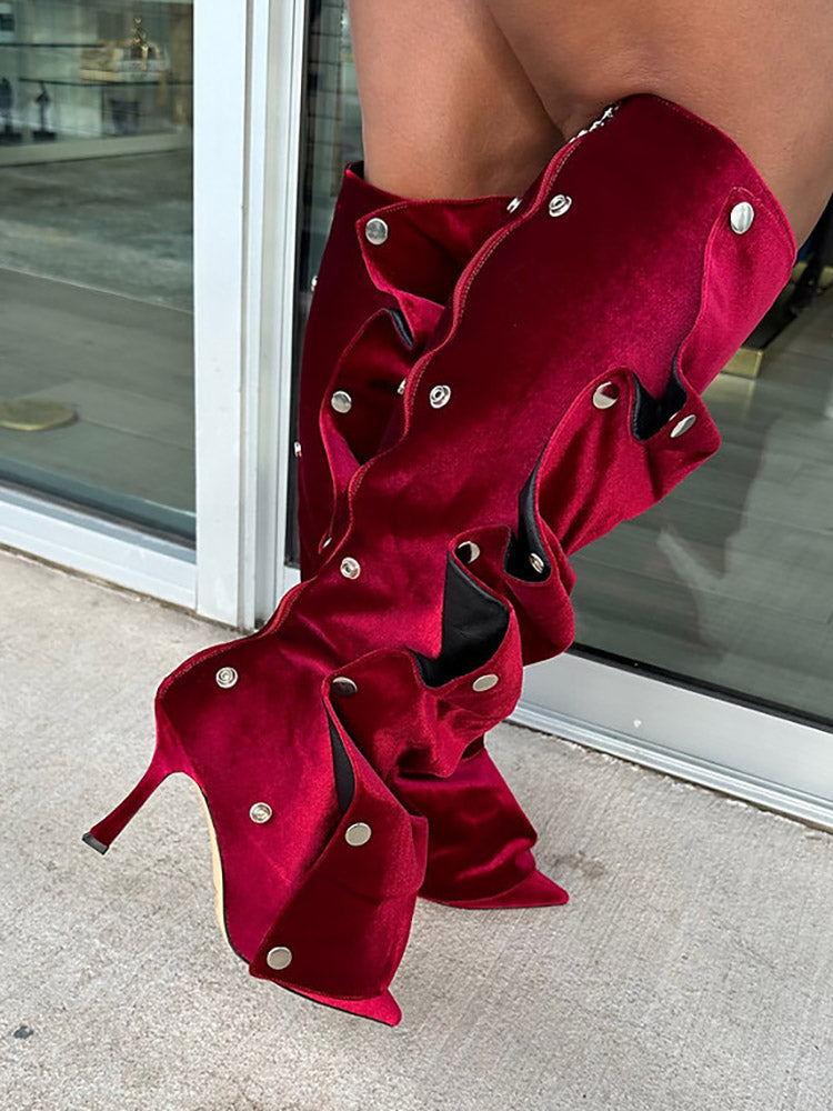 Handcrafted Leather Press Stud Knee-High Boots Coffee / 8.5