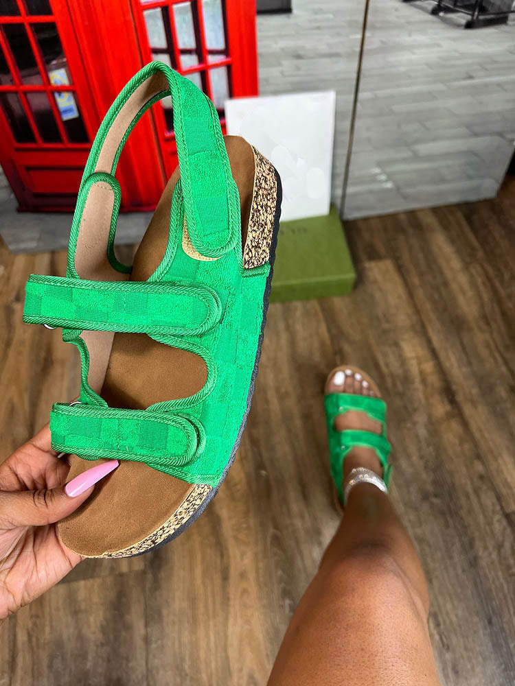 Velcro Flat Sandals Green / 7.5/8