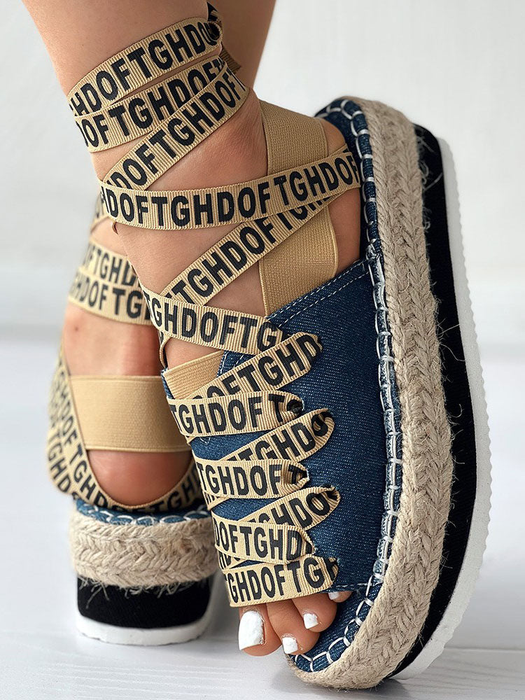 Letter Strappy Platform Sandals Blue / 8.5