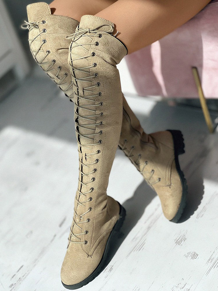 Lace Up Flat Suede Boots Khaki / 8.5