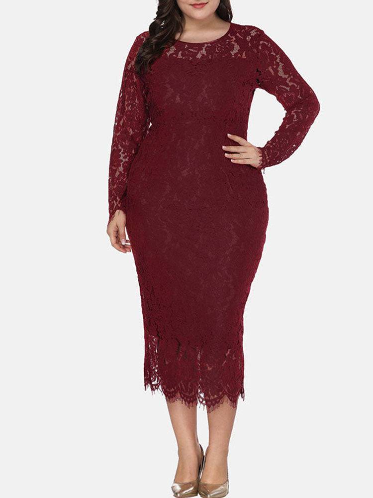 Elegant Lace Maxi Dress Pink / 6XL
