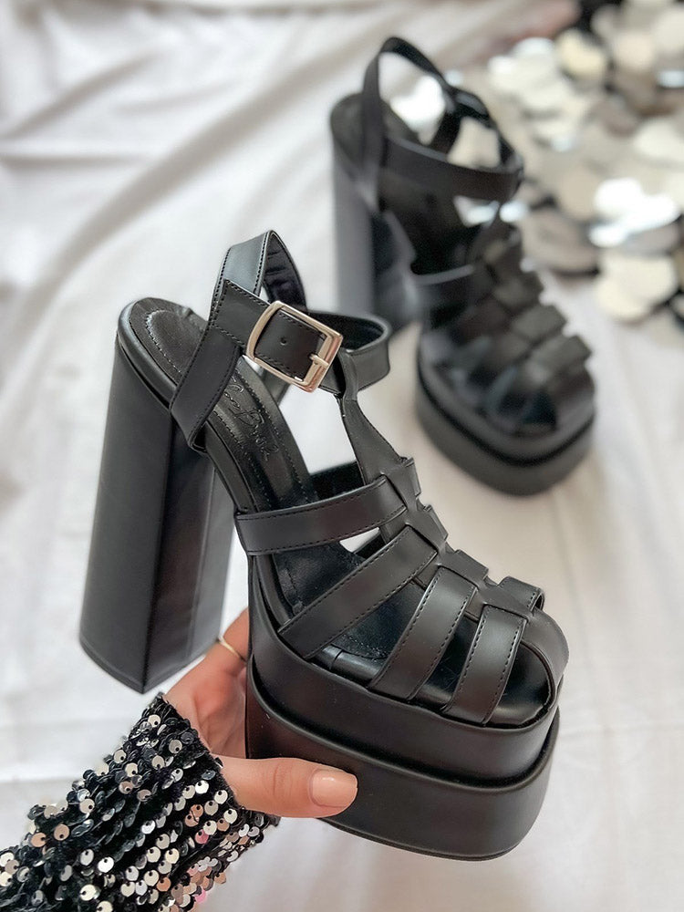 Braid Platform Chunky Heel Sandals Black / 10