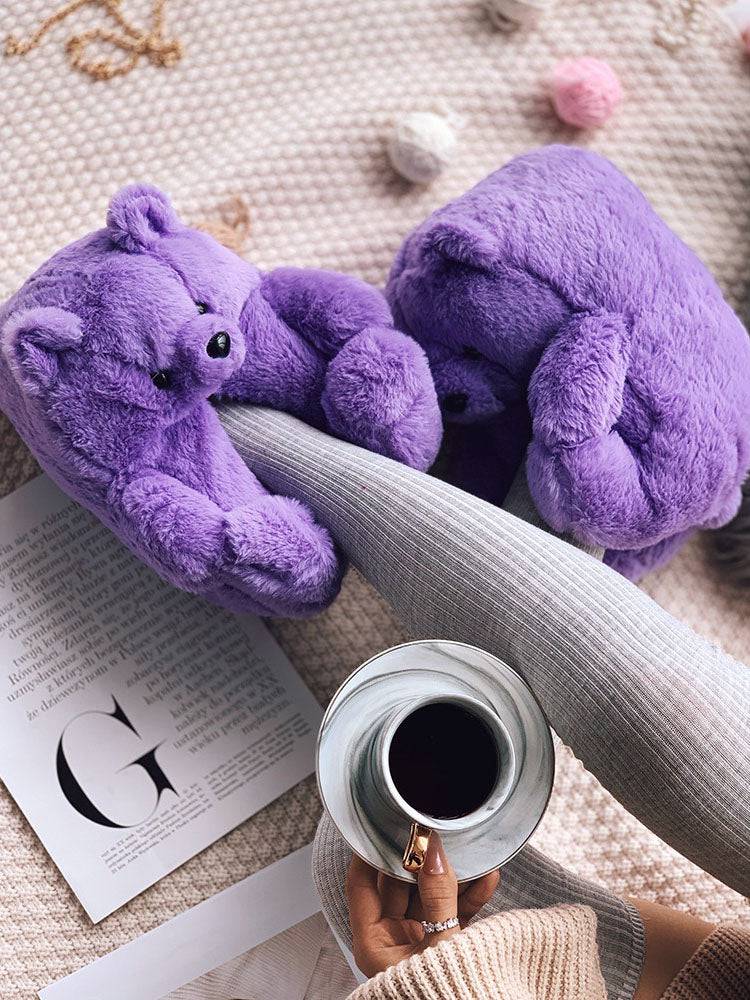 Fluffy Teddy Bear Slippers Lake Blue
