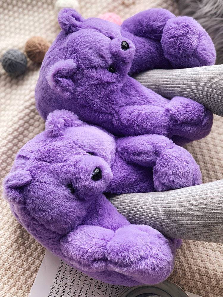 Fluffy Teddy Bear Slippers Pink