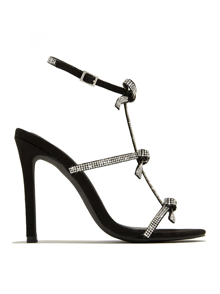 Rhinestone Bow Heeled Sandals Silver / 5/5.5