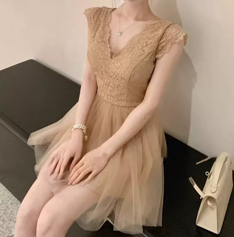 Lace Splicing Mesh Sleeveless Dresses