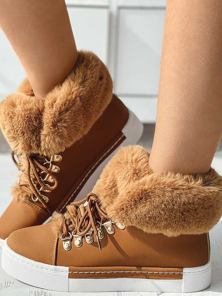Warm Plush PU Leather Boots Green / 9/9.5