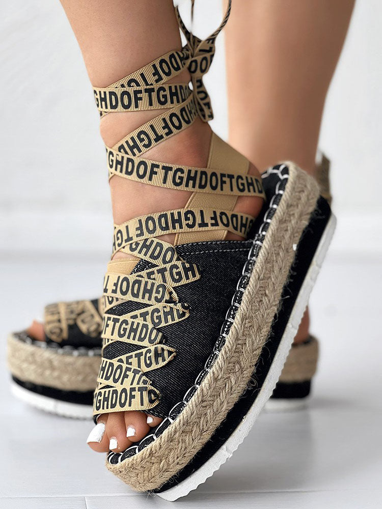 Letter Strappy Platform Sandals Blue / 10