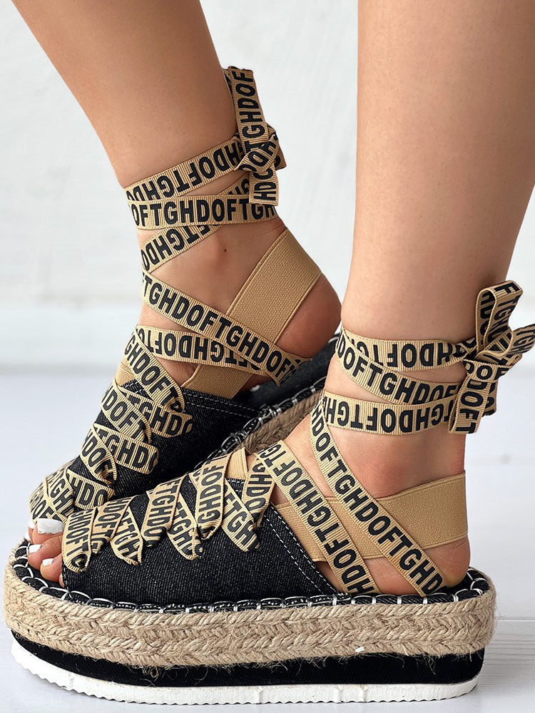 Letter Strappy Platform Sandals Blue / 10.5/11
