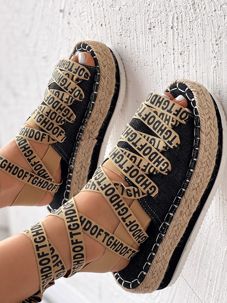 Letter Strappy Platform Sandals Blue / 9/9.5
