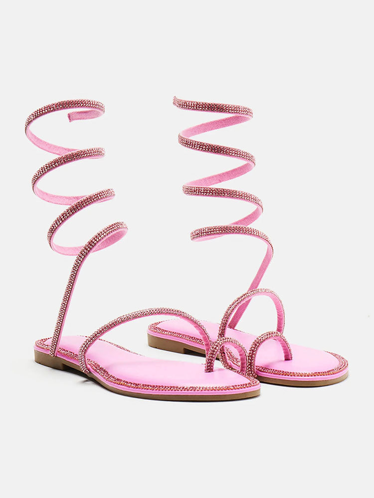 Rhinestone Wrap Around Flat Sandals Pink / 6