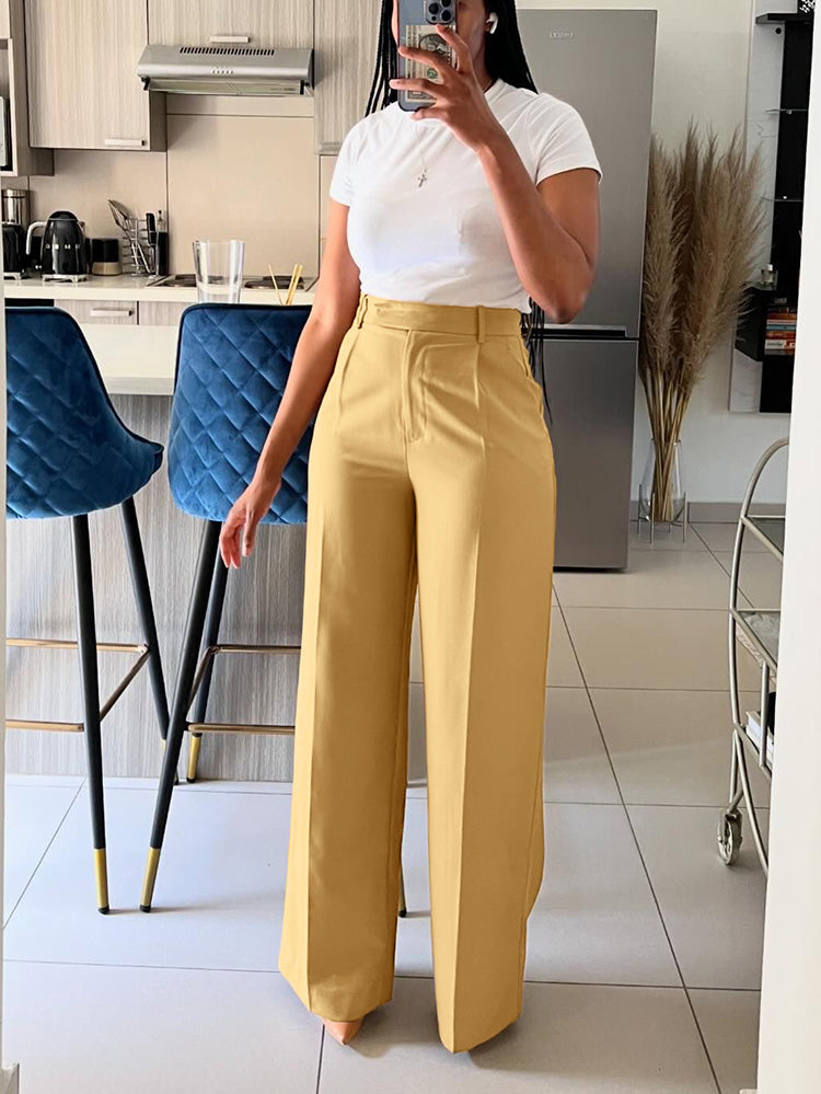Solid Wide Leg Pants Yellow Ochre / L