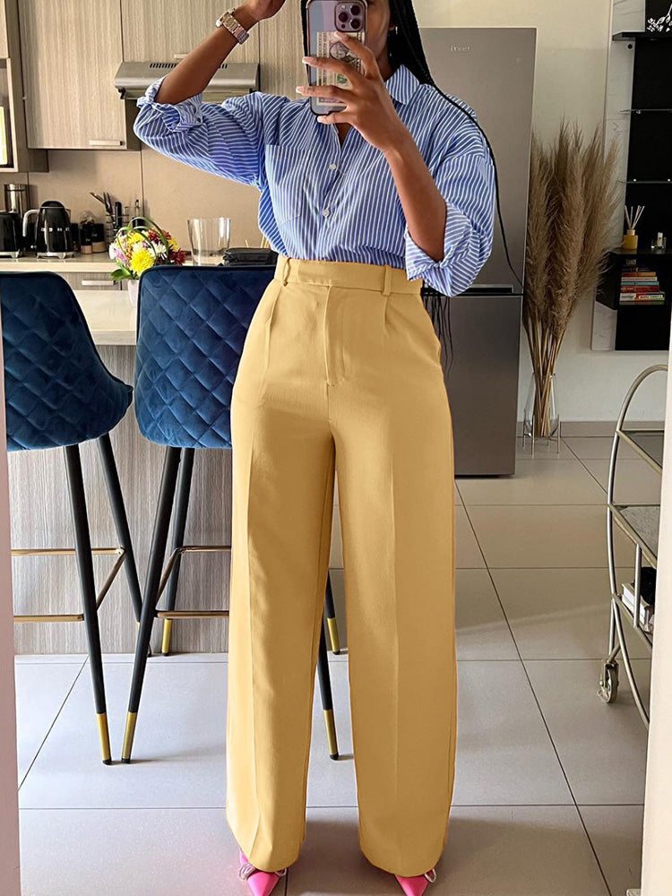 Solid Wide Leg Pants Yellow Ochre / M