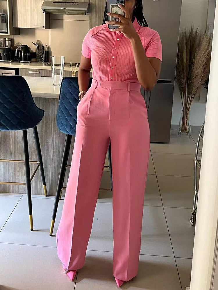 Solid Wide Leg Pants Pink / M