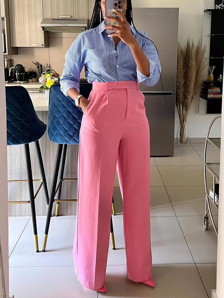 Solid Wide Leg Pants Pink / L