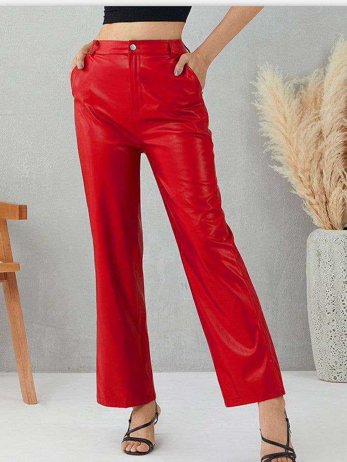 Wide-Leg PU Leather Pants Red / M