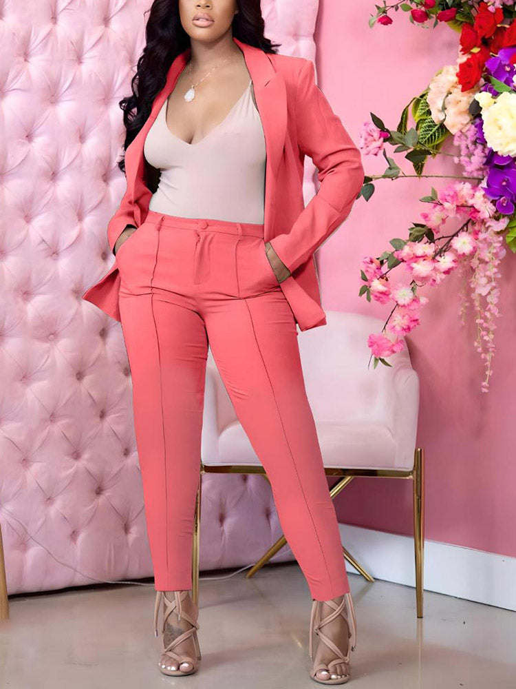 Open Front Blazer Pants Set Light Green / S