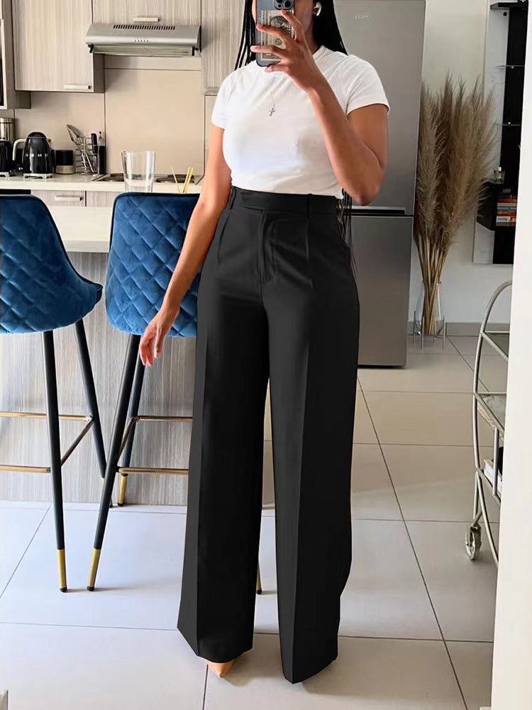 Solid Wide Leg Pants Pink / 2XL