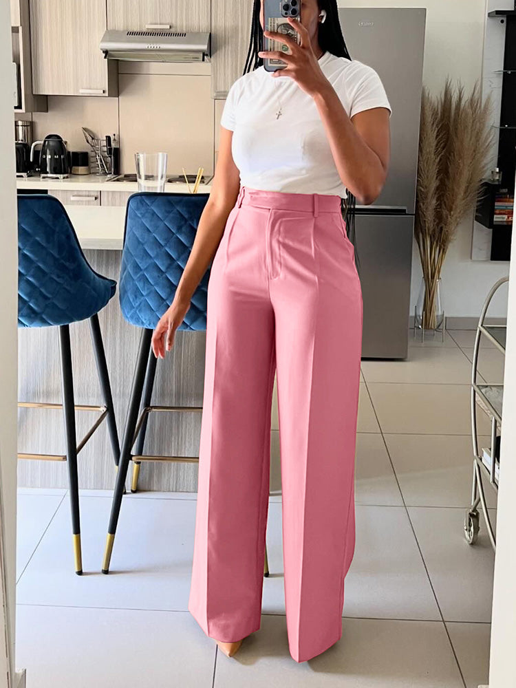 Solid Wide Leg Pants Pink / XL