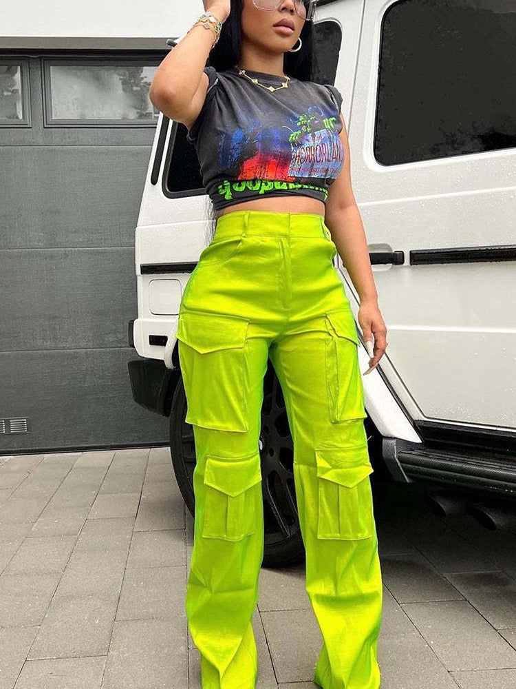 Satin Cargo Pants Green / S