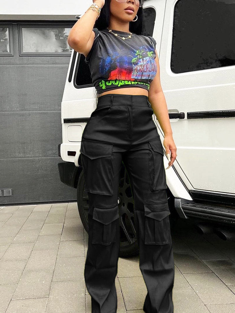 Satin Cargo Pants Blue / M