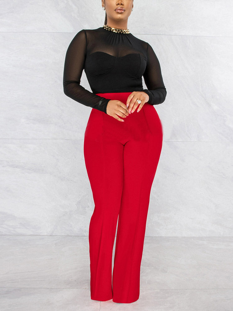 Solid High Waist Pants Yellow / XL