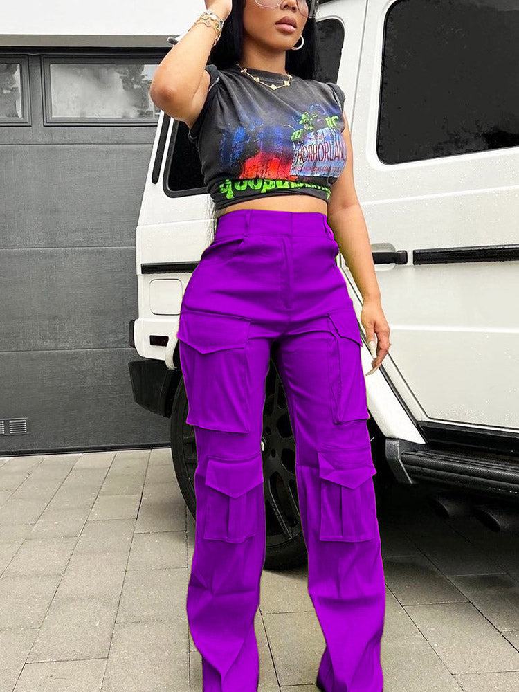 Satin Cargo Pants Purple / XL