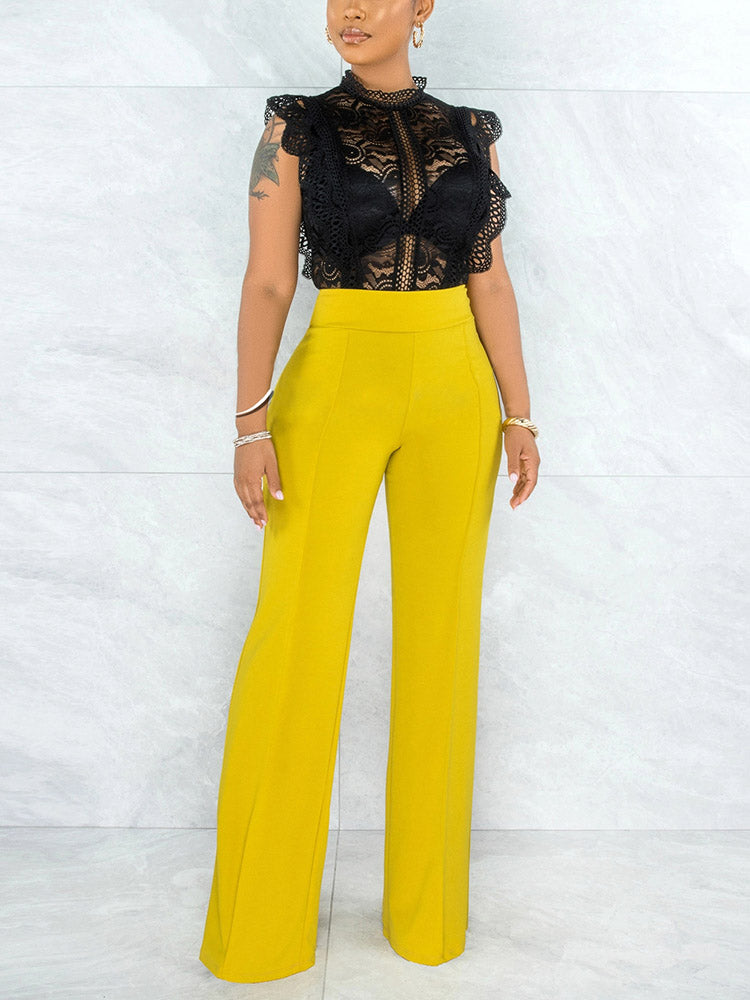 Solid High Waist Pants White / XL