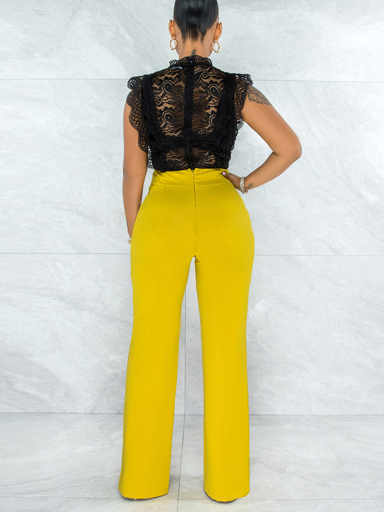 Solid High Waist Pants Yellow / S