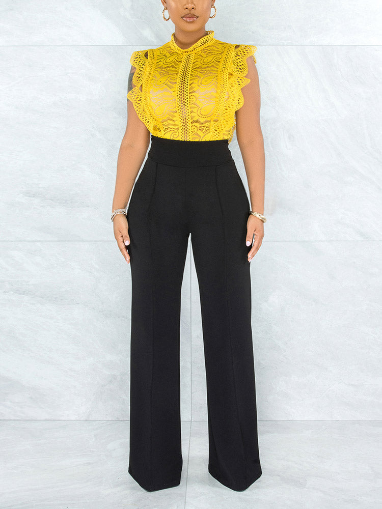 Solid High Waist Pants Black / XL