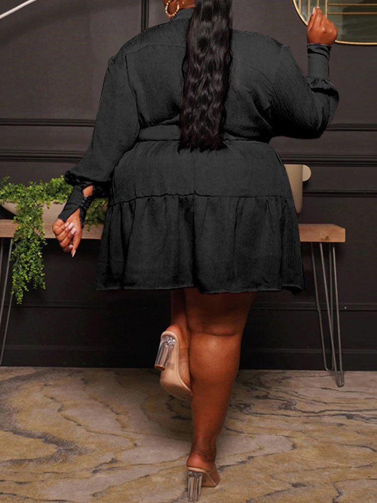 Ruffle Hem Belted Dress Yellow / 3XL