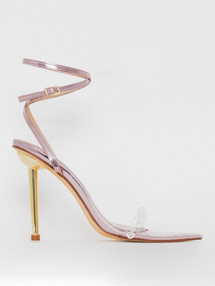 Metallic Clear Gem Stiletto Heels Silver / 9/9.5