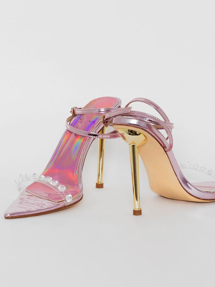 Metallic Clear Gem Stiletto Heels Silver / 8.5
