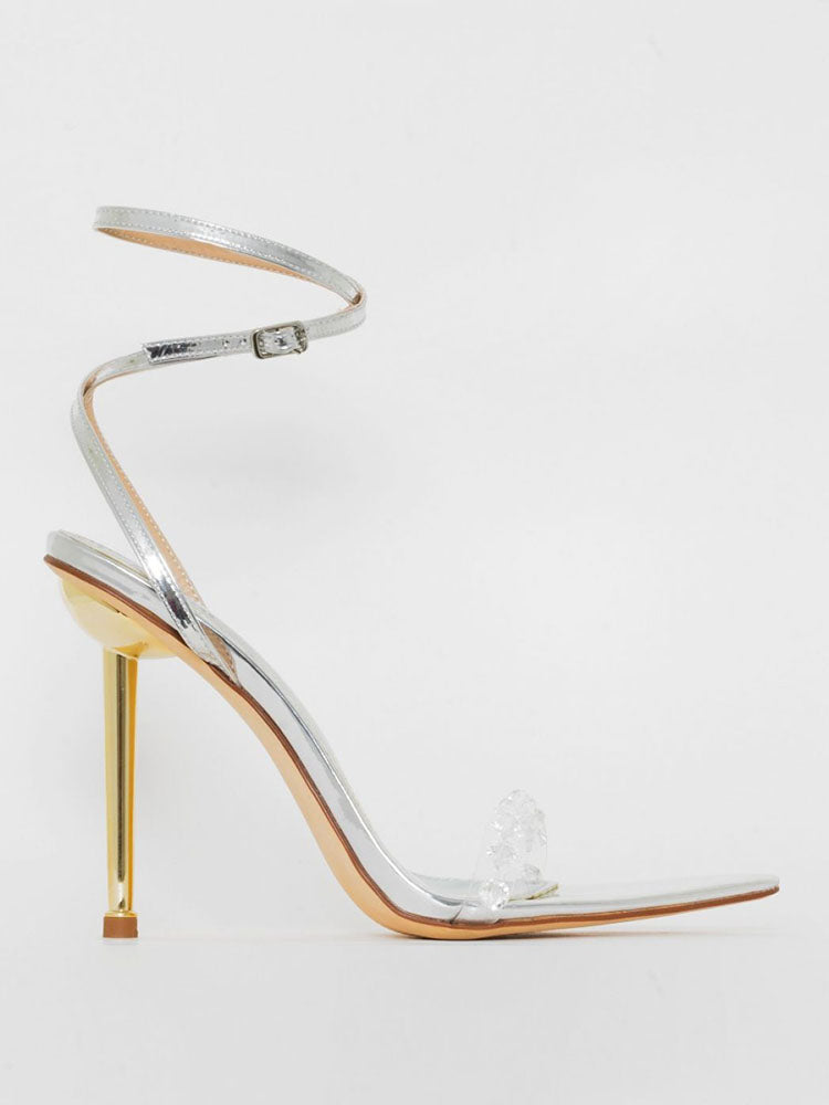 Metallic Clear Gem Stiletto Heels Silver / 6.5/7