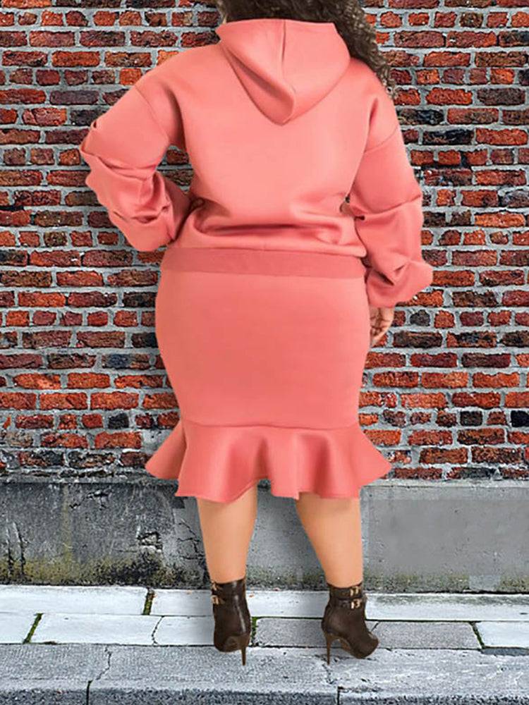 Hoodie Sweater Flounce Skirt Set Red / 3XL
