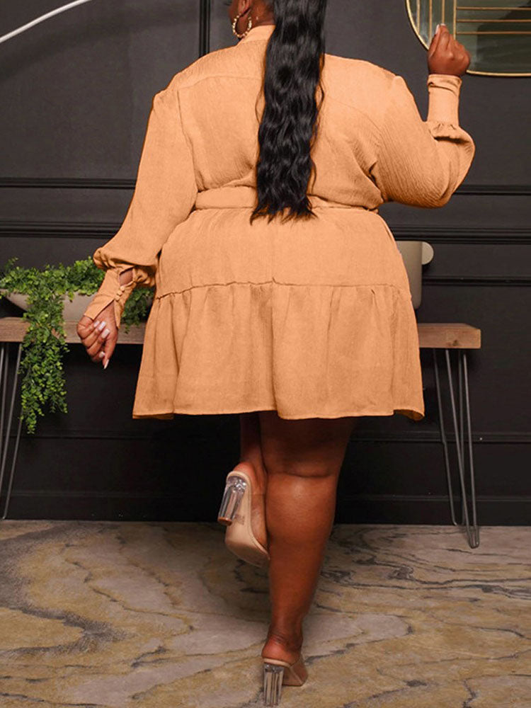 Ruffle Hem Belted Dress Orange / 4XL